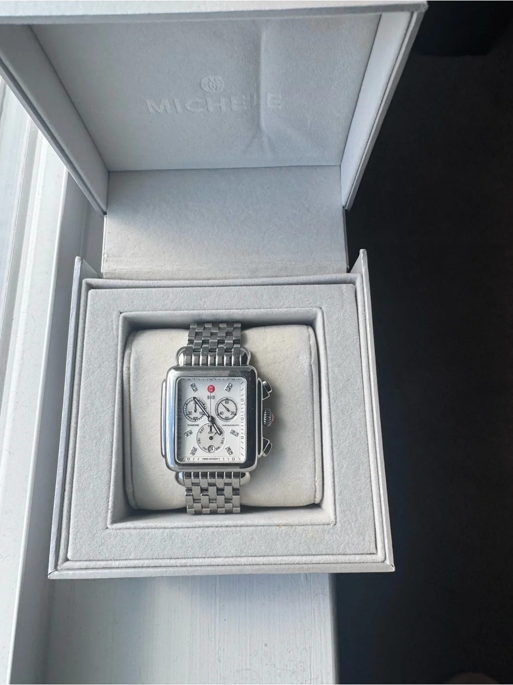 Michele Deco Diamond Women’s Chronograph Watch with Mother of Pearl Dial